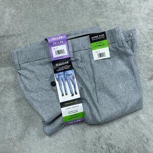 Haggar Mens Straight Fit Dress Pants Super Flex Waistband Gray 30x34 a1157